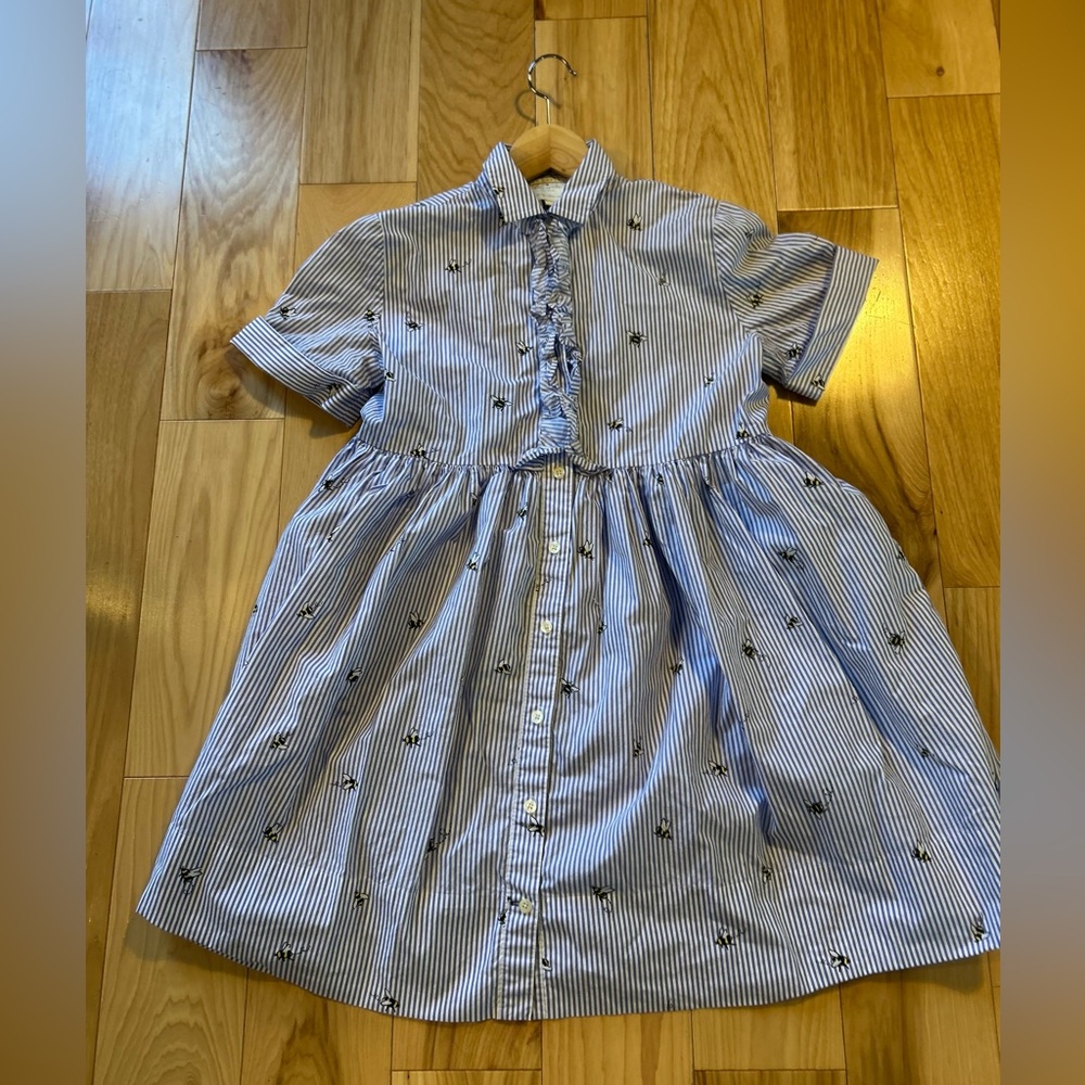 Kate Spade Poplin Bumble Bees Blue & White Striped Dress